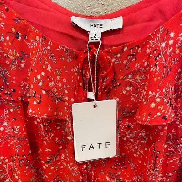 NWT Fate Floral Print Red Ruffle Dress - Size: Small - Picture 4 of 9